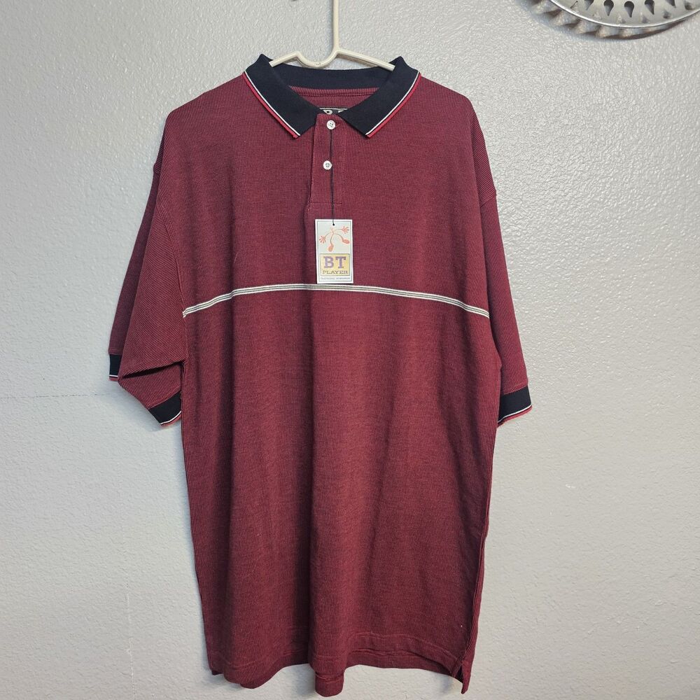 BT Player Men's Polo Shirt XL Red Black Textured Short Sleeve Golf Casual DD781